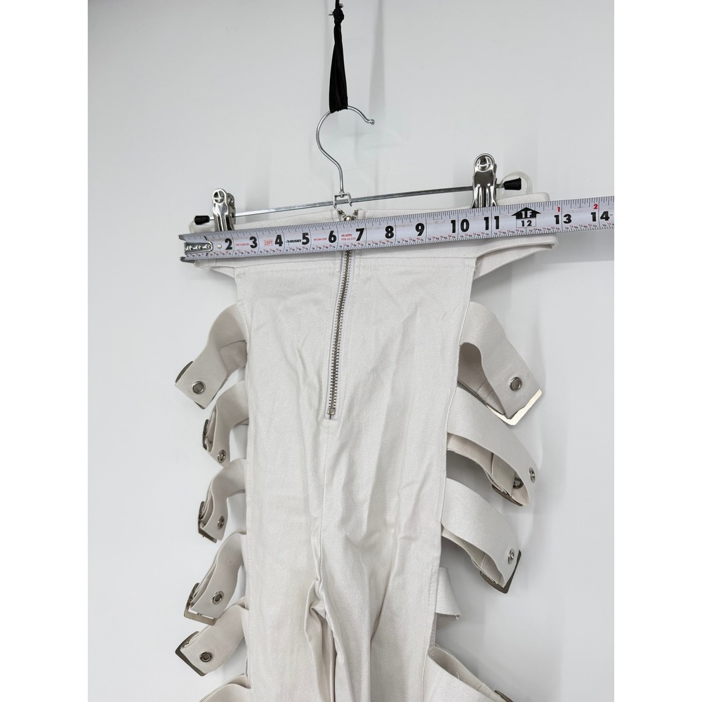 NEW Akira Hit With The Bullish Exposed Pant White Buckle Cut Out Y2K Rave Medium - Picture 8 of 10